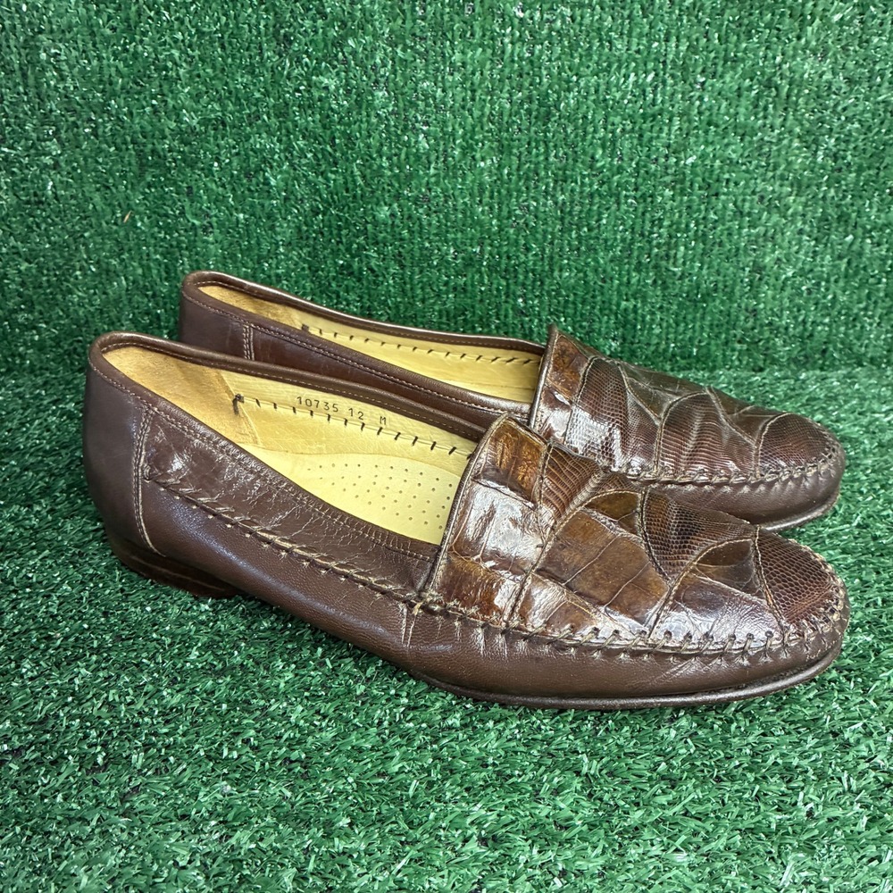 Belvedere Florence Genuine Crocodile Lizard Exotic Loafers Brown Mens Size 12 M